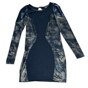 RIVER ISLAND Paneled Bodycon Mini Dress Faux Leather Metallic Black US 6 / UK 10